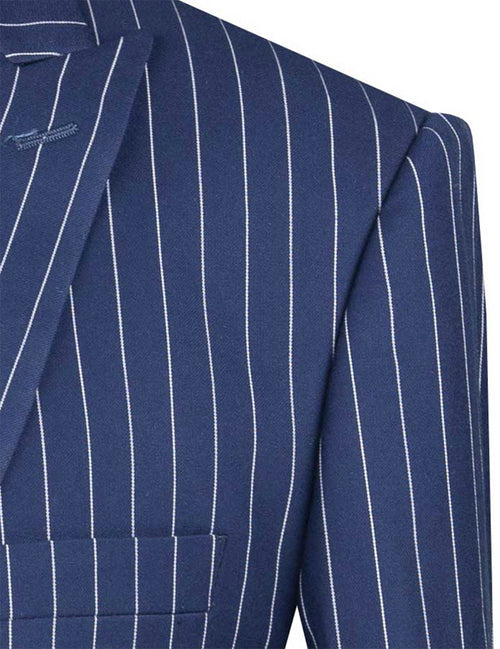 Odyssey Collection - Blue Regular Fit 3 Piece Suit 2 Button Gangster Stripe