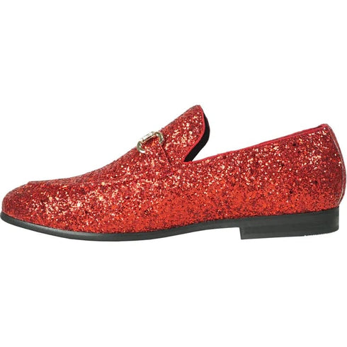 Mens Modern Glitter Sequin Prom Tuxedo Buckle Loafer In Red