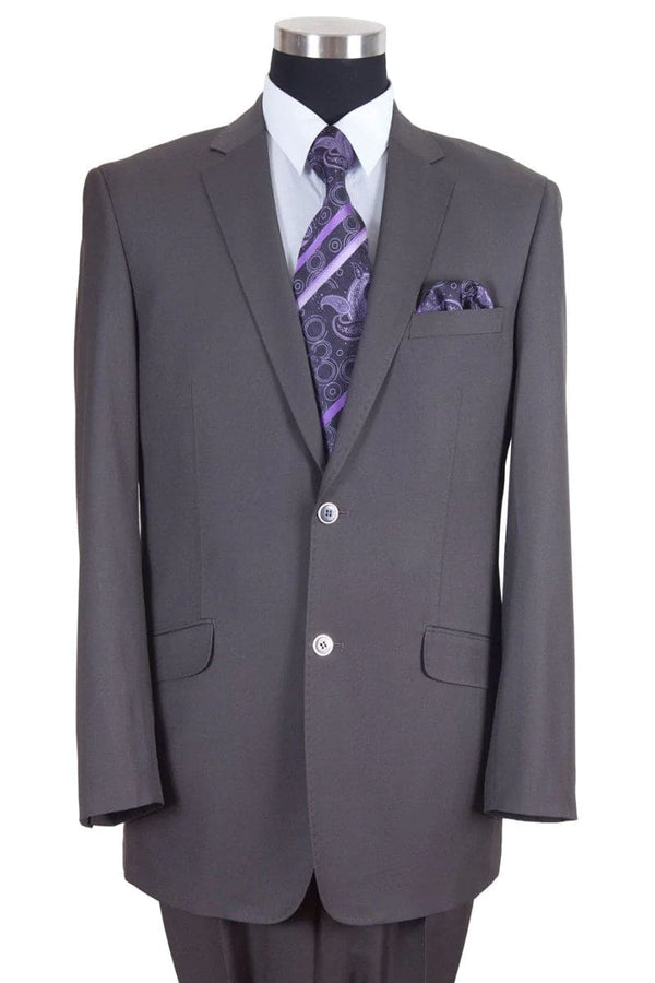 "Grey Modern Fit Suit for Men - Basic 2 Button Wool Feel - Designer Brand"