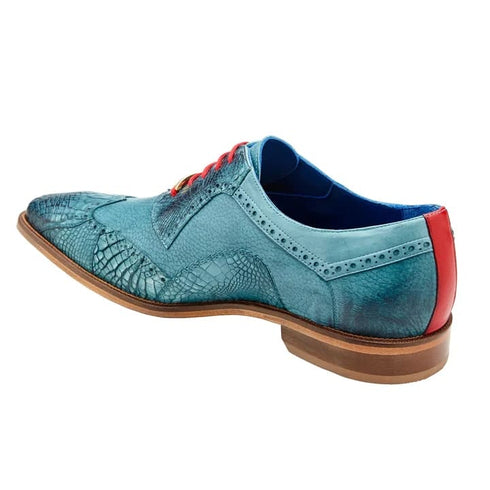 Men's Belvedere Roberto Calf & Alligator Wingtip Dress Shoe In Antique Aqua Blue