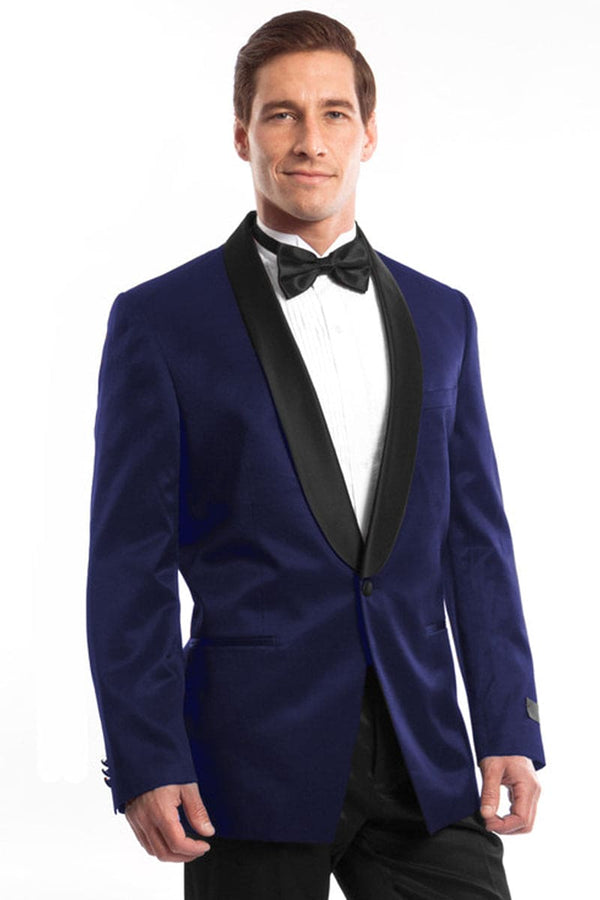 "Slim Fit Men's Shawl Tuxedo - Navy Satin Birdseye"