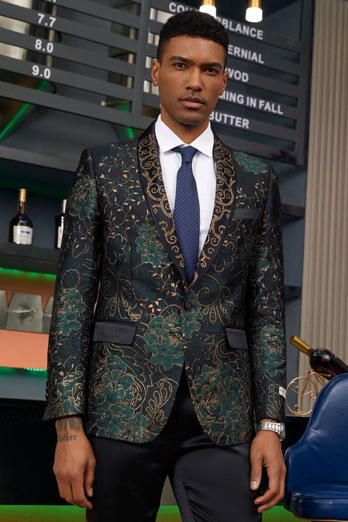 "Stacy Adams Men's Designer Tuxedo Jacket - Prom 2026 & Wedding, Green & Gold Floral Paisley"