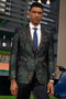 "Stacy Adams Men's Designer Tuxedo Jacket - Prom 2026 & Wedding, Green & Gold Floral Paisley"