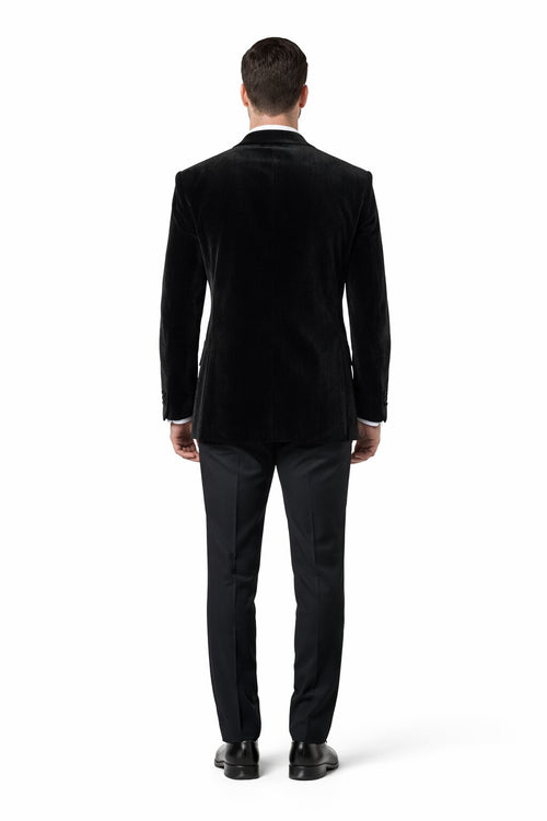 Mens 2 Button Velvet Blazer in Black