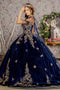 Navy Blue And Gold Quinceanera Dresses Velvet Cape Ball Gown by GL3471