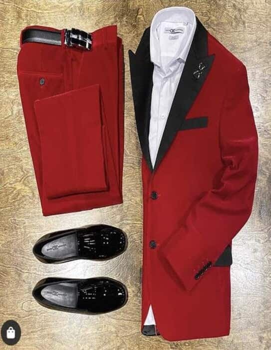 Velvet Suit / Tuxedo Jacket And No Pleated Pants + Red Perfect For Prom Outfit Wedding ~ Homecomming