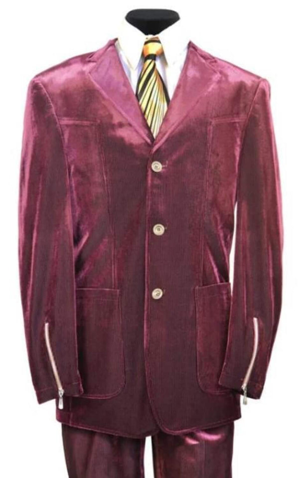 Velvet Suits - Patch Pocket = Three Button Suit With Zipper On Sleeve Red