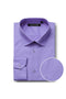 Verno's lavender tuxedo shirt: classic collar, long sleeves with button cuffs, and a button-down placket. Solid lavender color with a smooth, formal texture.
