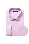 Verno men's light pink classic fit dress shirt. Solid color, spread collar, long sleeves with button cuffs. Smooth fabric, neatly folded, fine woven texture visible.
