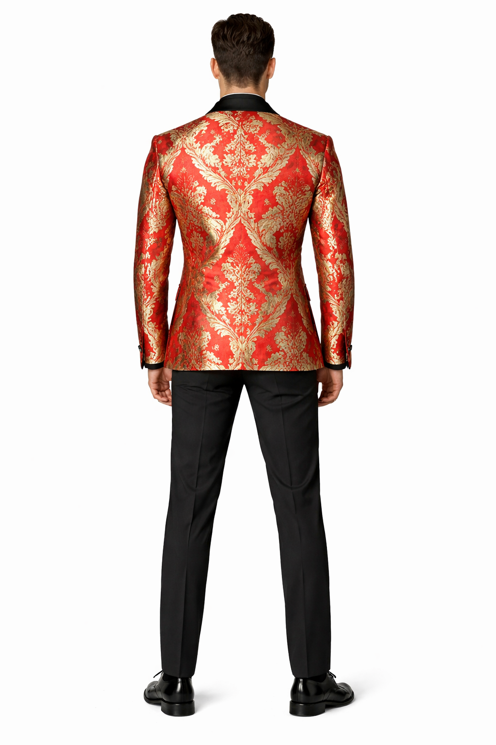 VINCI Men's Red & Gold Modern Fit 3pc Tuxedo Suit w/ Matching Bow-Tie NEW