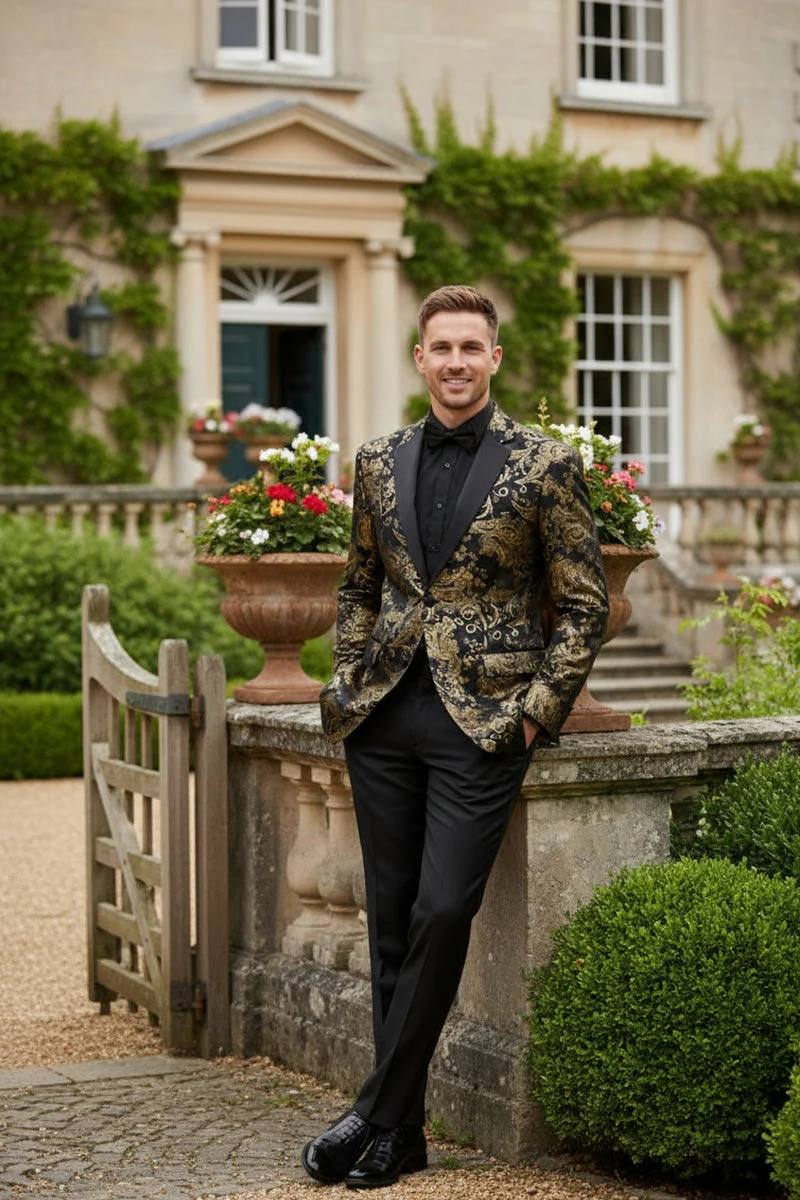 Posh Paisley Velvet Black and Gold Tuxedo Jacket