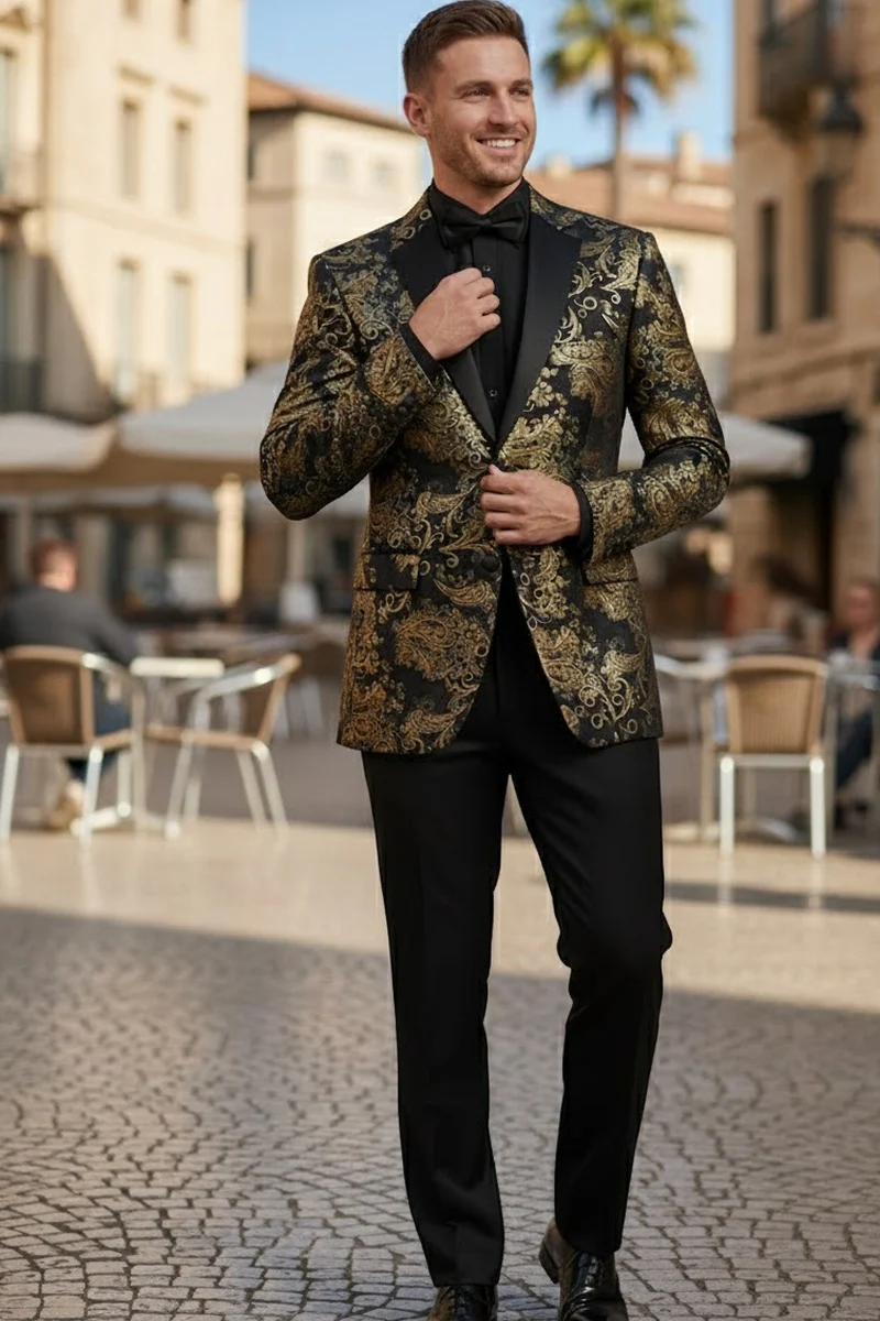 Posh Paisley Velvet Black and Gold Tuxedo Jacket