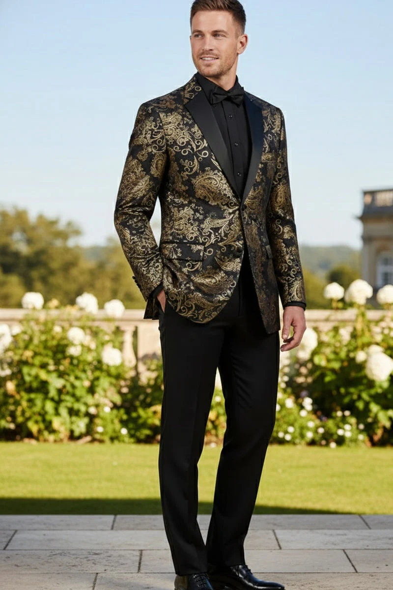 Posh Paisley Velvet Black and Gold Tuxedo Jacket