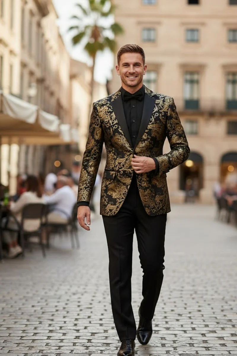Posh Paisley Velvet Black and Gold Tuxedo Jacket