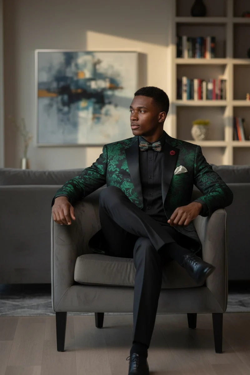 Posh Paisley Velvet Emerald Tuxedo Jacket