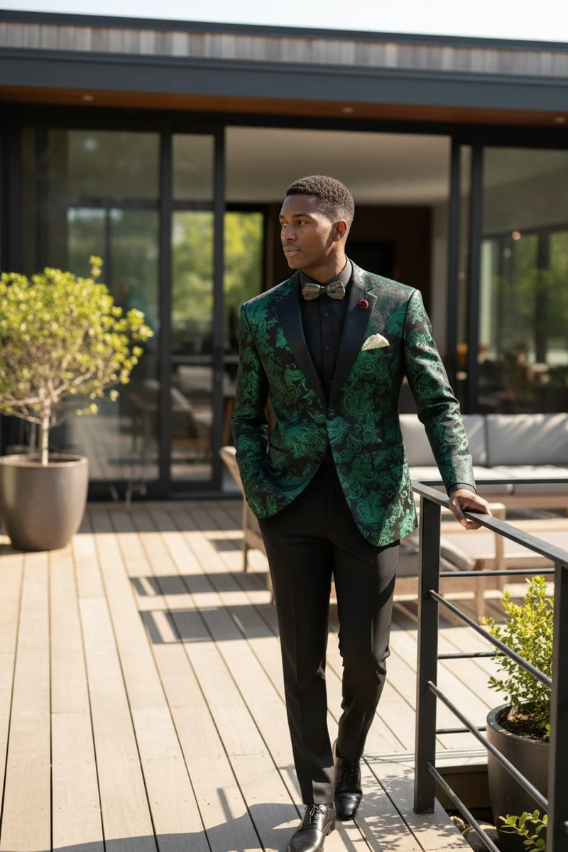 Posh Paisley Velvet Emerald Tuxedo Jacket