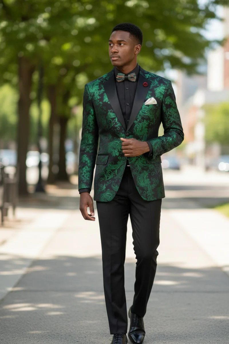 Posh Paisley Velvet Emerald Tuxedo Jacket