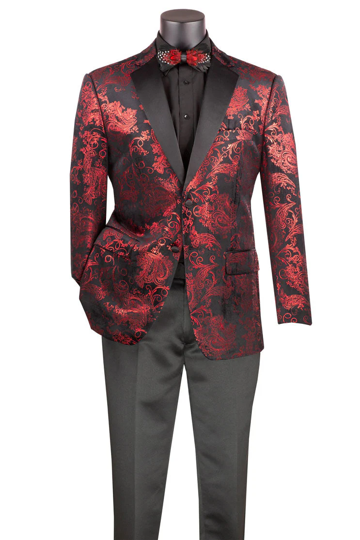 Posh Paisley Velvet Red Tuxedo Jacket | Alberto Nardoni