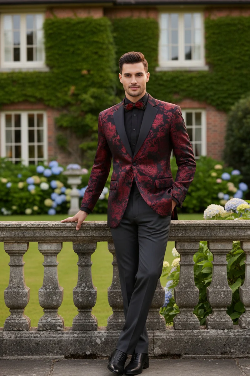 Posh Paisley Velvet Red Tuxedo Jacket