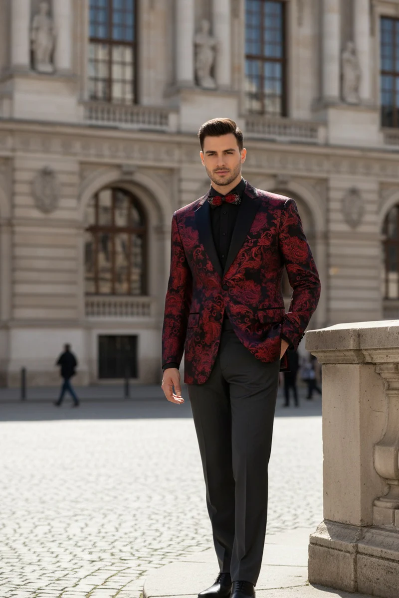 Posh Paisley Velvet Red Tuxedo Jacket