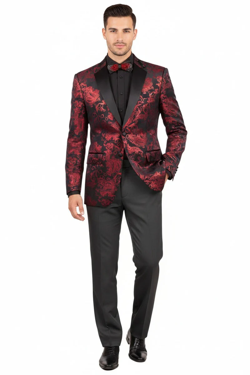 Posh Paisley Velvet Red Tuxedo Jacket