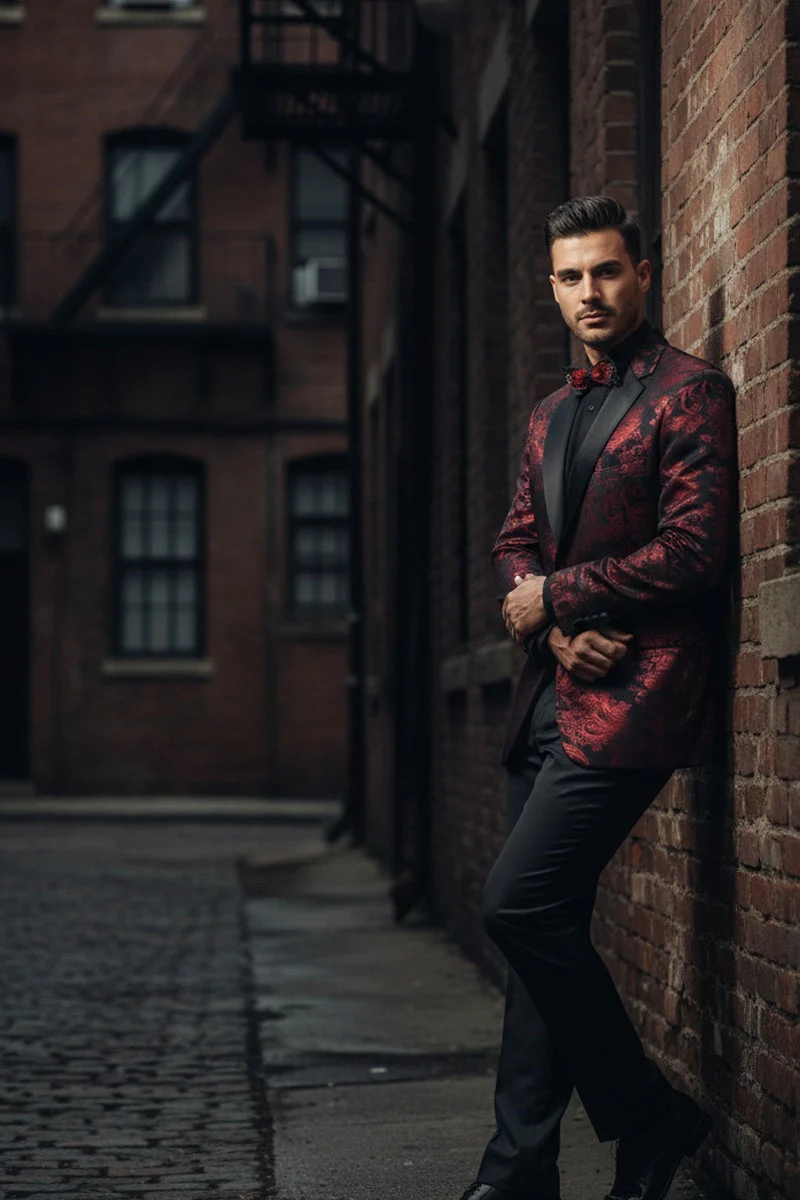 Posh Paisley Velvet Red Tuxedo Jacket