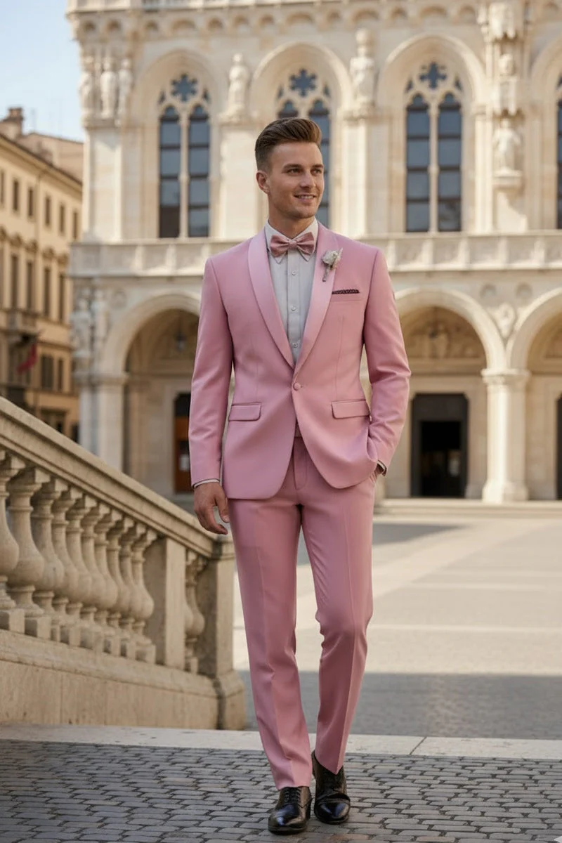 Dusty Rose Shawl Lapel Tuxedo by Spectrum – Elegant 3-Piece Formal Wear