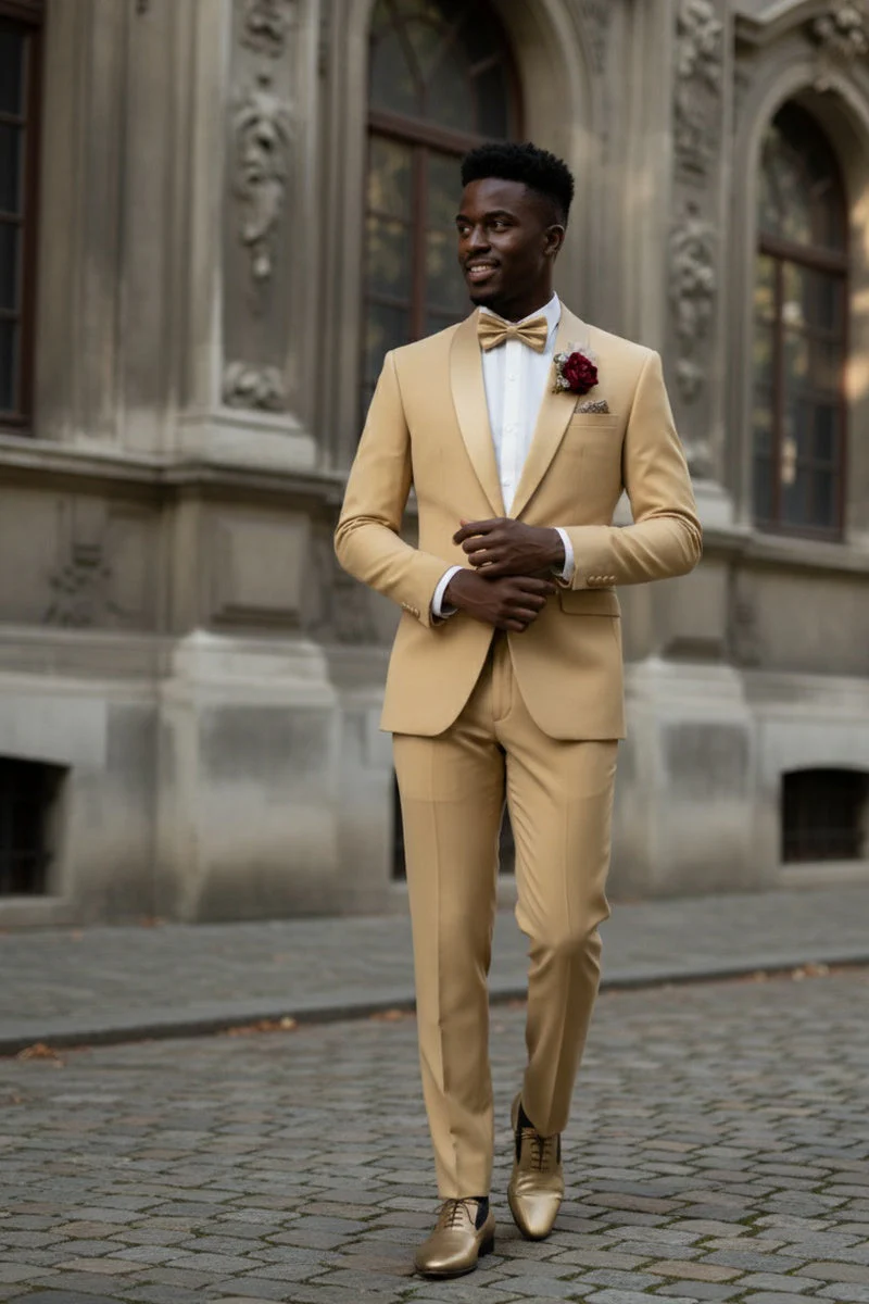 Light Gold Shawl Lapel Tuxedo by Spectrum – Elegant 3-Piece Formal Wear