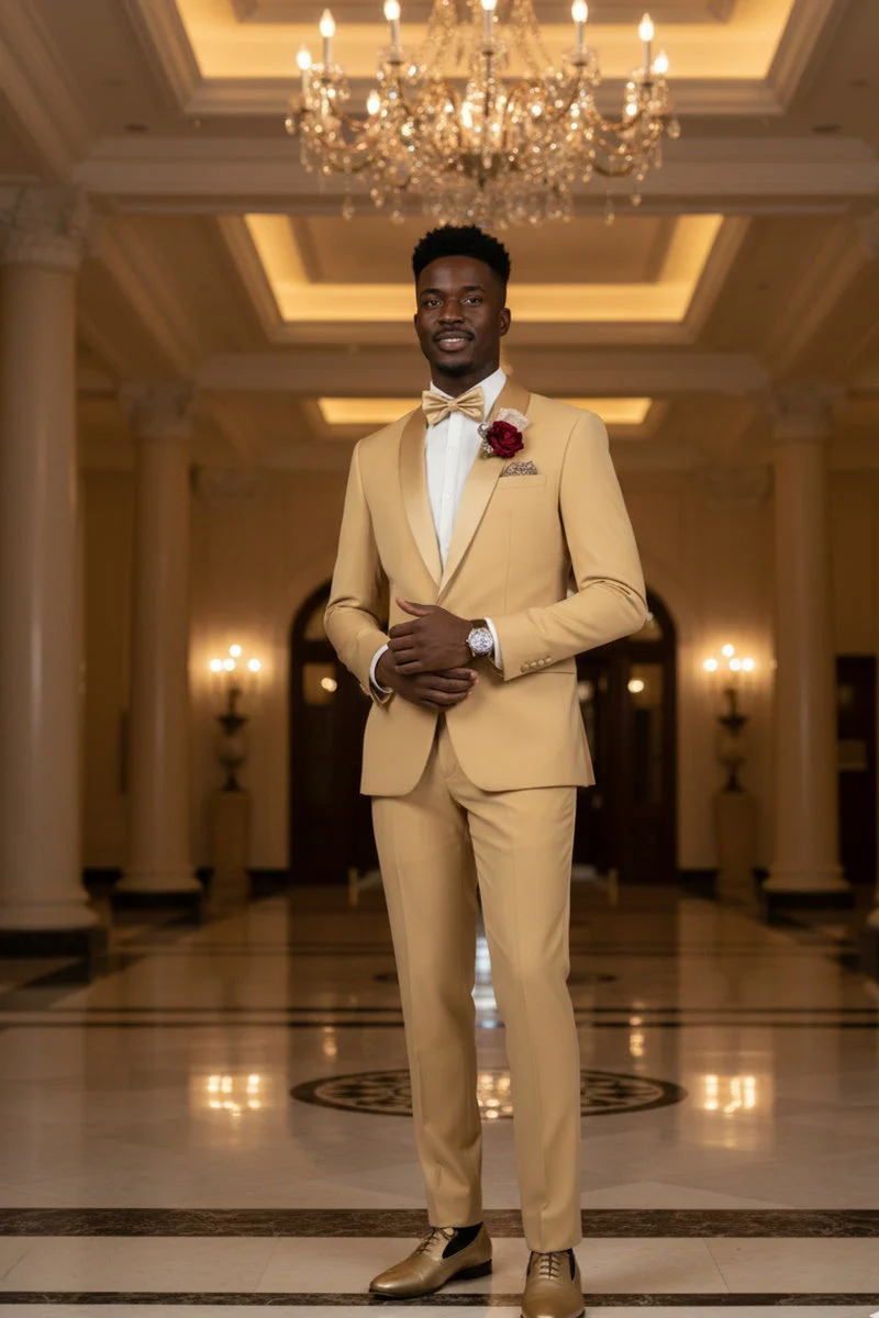 Light Gold Shawl Lapel Tuxedo by Spectrum – Elegant 3-Piece Formal Wear