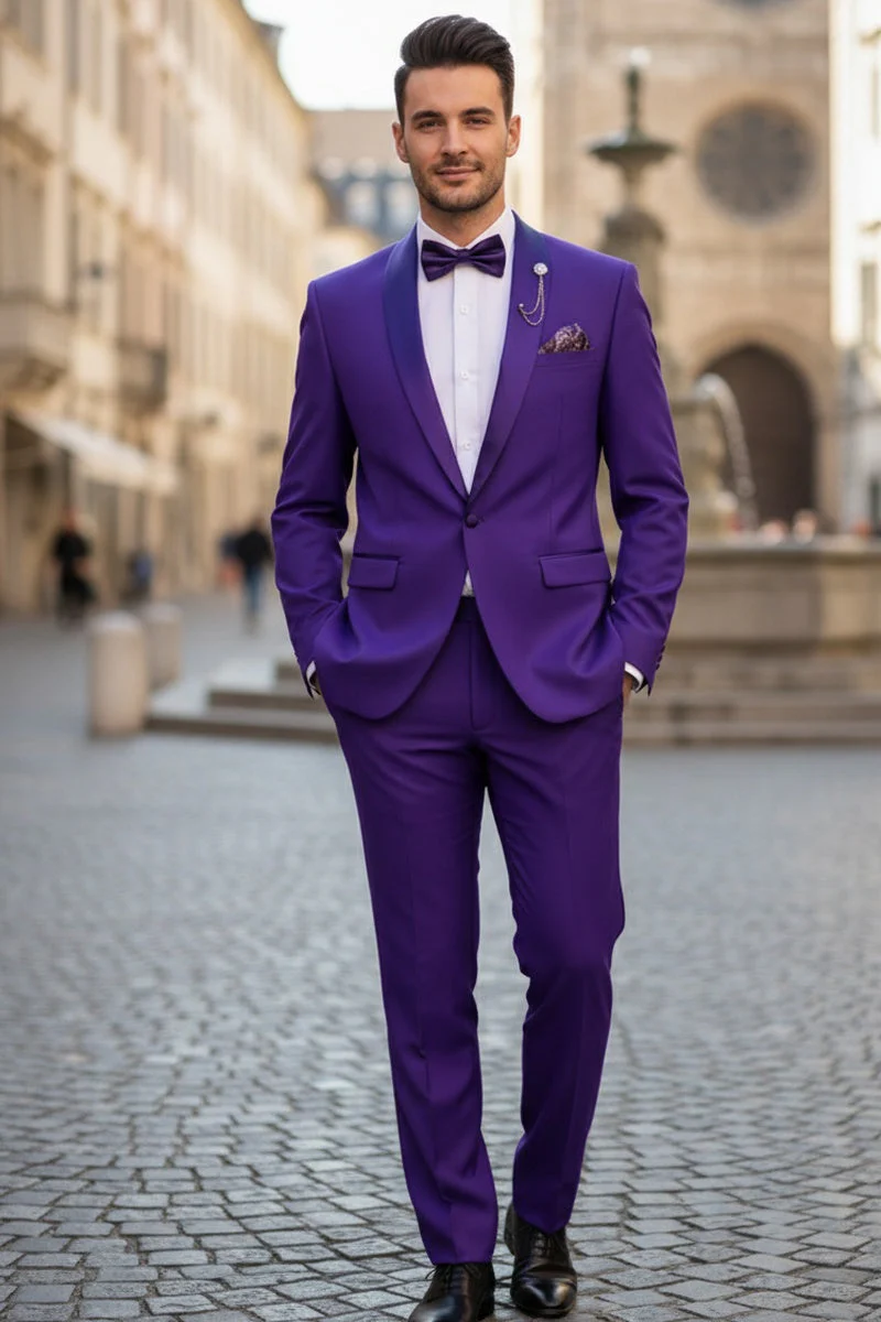 Premium Royal Purple Shawl Lapel Tuxedo – Spectrum 1 Button Formal Set