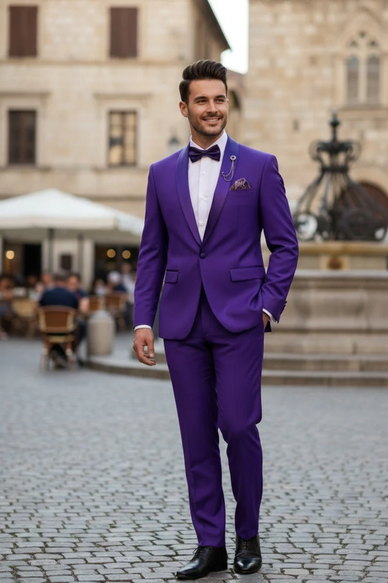 Premium Royal Purple Shawl Lapel Tuxedo – Spectrum 1 Button Formal Set