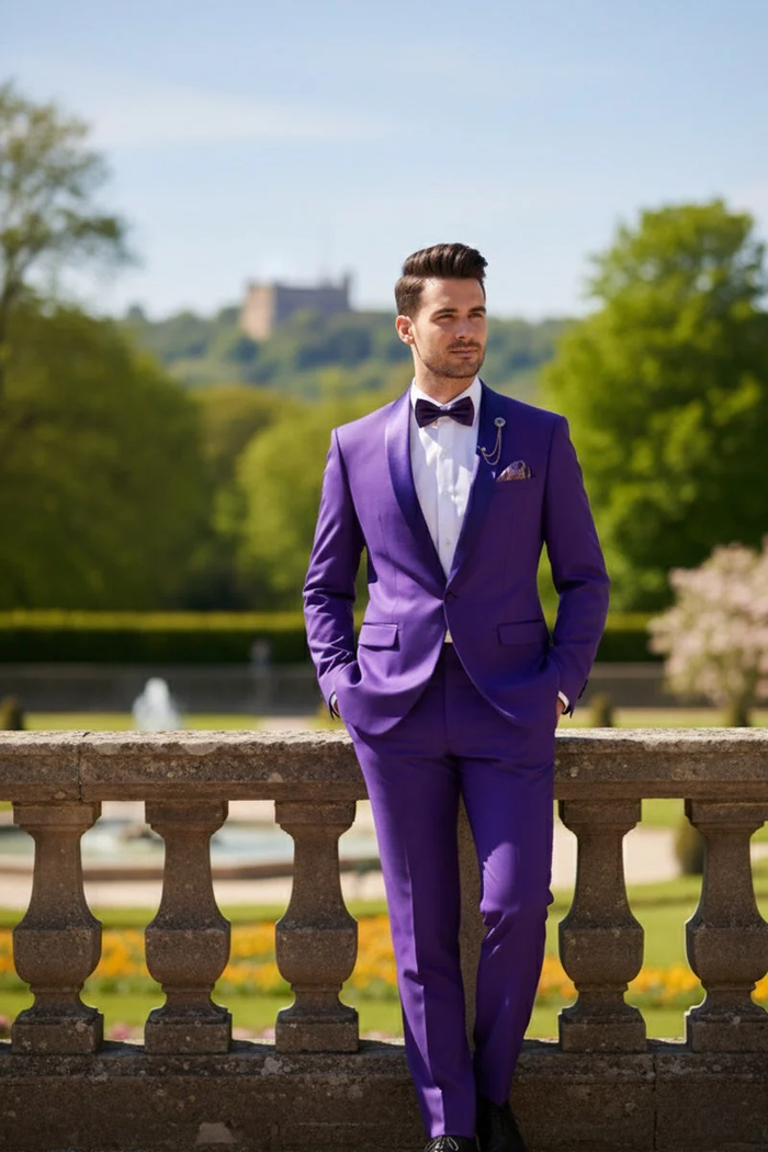 Premium Royal Purple Shawl Lapel Tuxedo – Spectrum 1 Button Formal Set