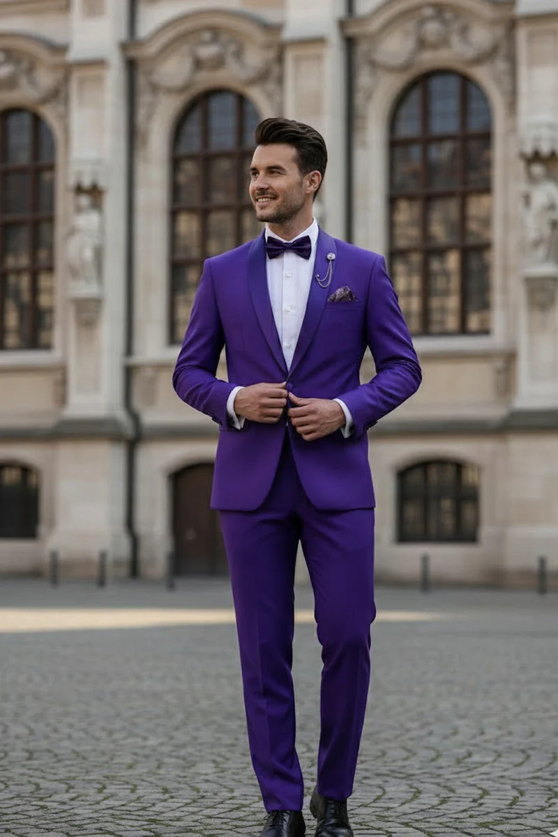 Premium Royal Purple Shawl Lapel Tuxedo – Spectrum 1 Button Formal Set