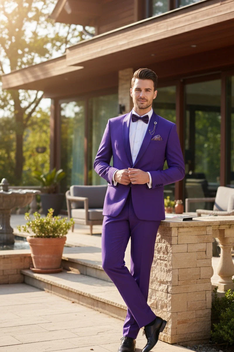 Premium Royal Purple Shawl Lapel Tuxedo – Spectrum 1 Button Formal Set