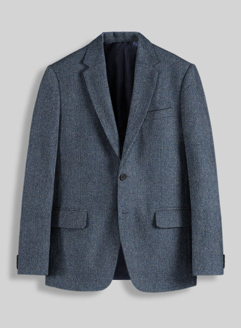 Mens Heritage Blue Herringbone Jacket – Timeless Tweed Sport Coat