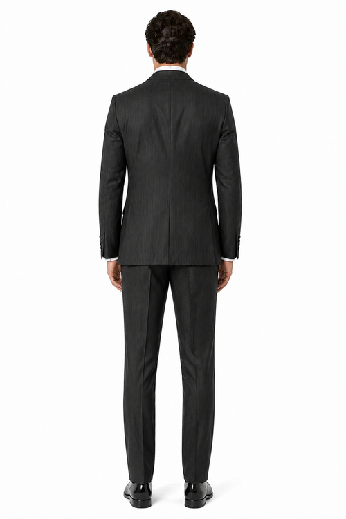 Vitali Mens Black Tone on Tone Shadow Stripe Vested Suit Set – 3 Piece Modern Fit Pinstripe Two Buttons