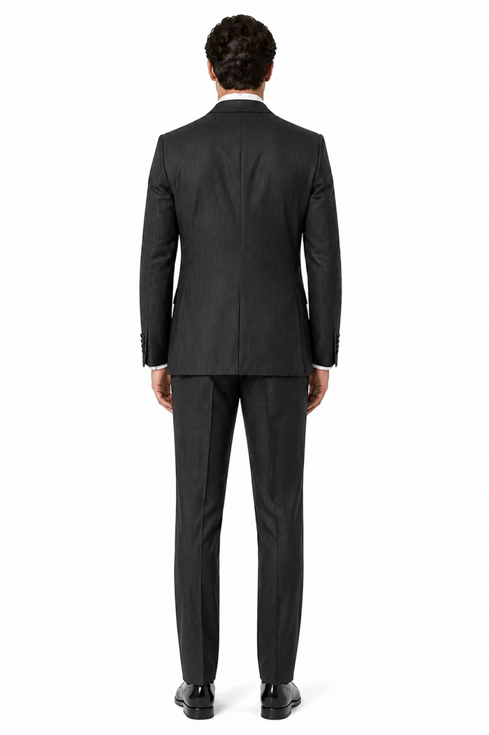 Vitali Mens Black Tone on Tone Shadow Stripe Vested Suit Set – 3 Piece Modern Fit Pinstripe Two Buttons