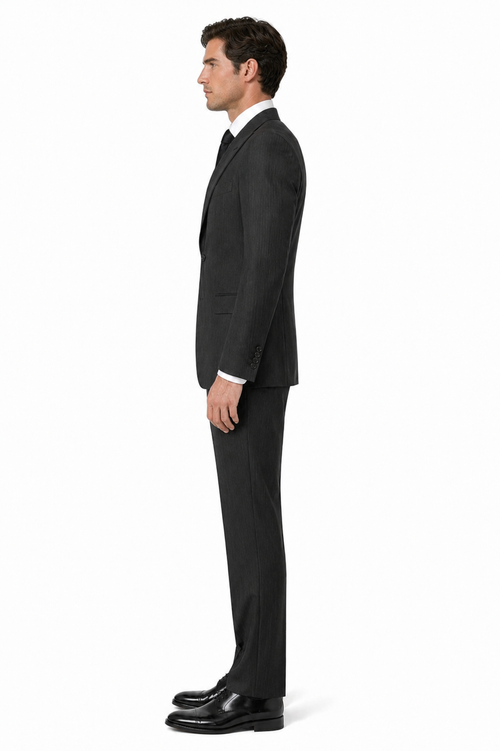 Vitali Mens Black Tone on Tone Shadow Stripe Vested Suit Set – 3 Piece Modern Fit Pinstripe Two Buttons