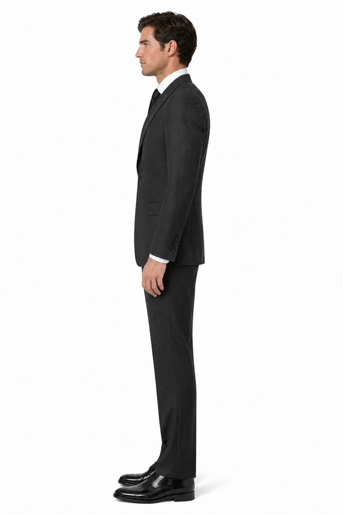 Vitali Mens Black Tone on Tone Shadow Stripe Vested Suit Set – 3 Piece Modern Fit Pinstripe Two Buttons