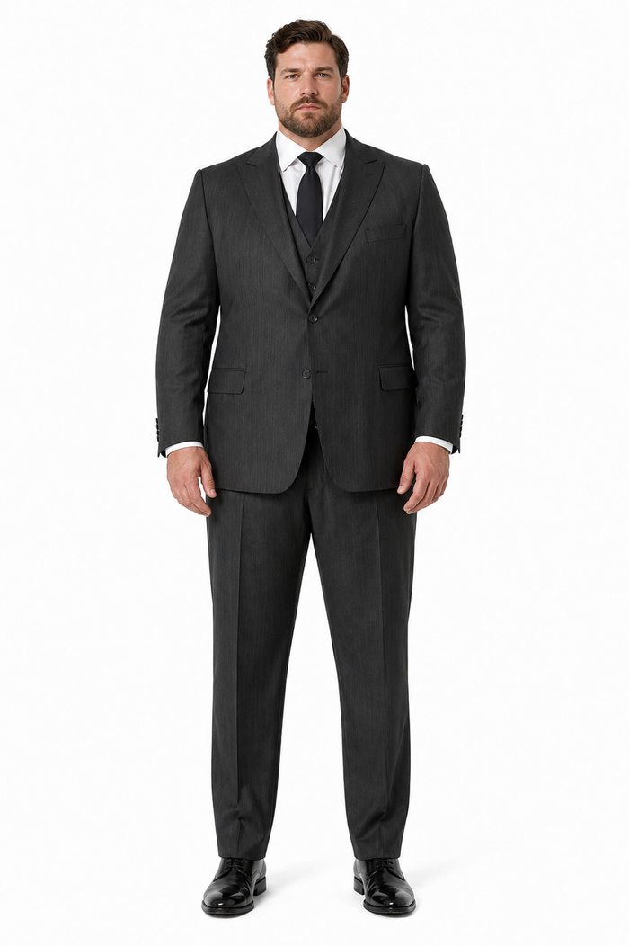Vitali Mens Black Tone on Tone Shadow Stripe Vested Suit Set – 3 Piece Modern Fit Pinstripe Two Buttons