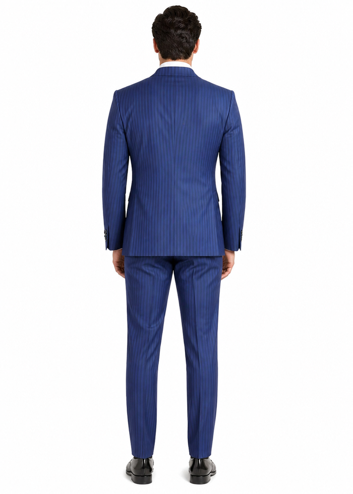 Vitali Mens Blue Tone on Tone Shadow Pinstripe Suit Set – Double Breasted Business Modern Fit Side Vented