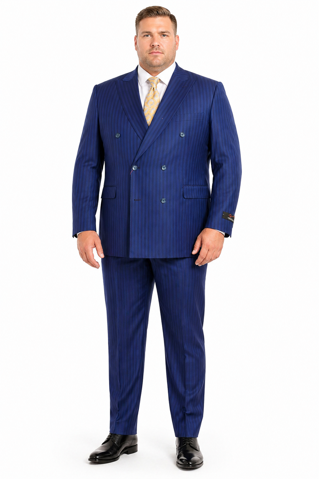 Vitali Mens Blue Tone on Tone Shadow Pinstripe Suit Set – Double Breasted Business Modern Fit Side Vented