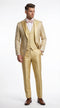 Vitali Mens Yellow Gold Designer Tuxedo Suit Set – Luxury Wedding Prom Formal Tuxedo with Vest Bow Tie in Champaign Color