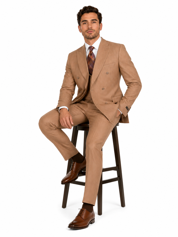Vitali Tan Double Breasted Suit – Men’s 2 Piece Formal Suit for Wedding, Business and Special Events khaki beige color