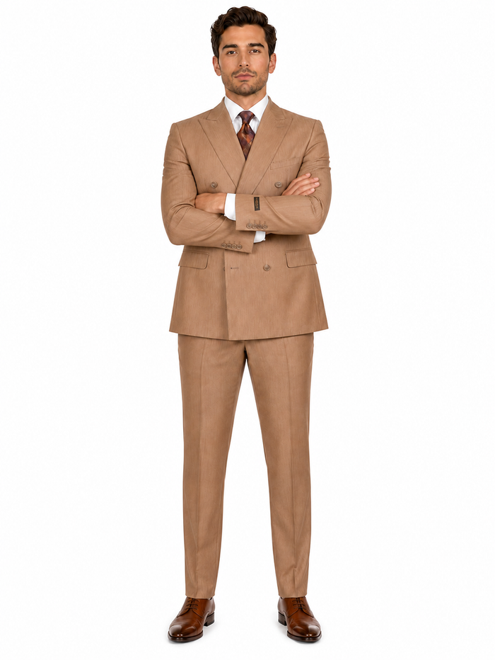Vitali Tan Double Breasted Suit – Men’s 2 Piece Formal Suit for Wedding, Business and Special Events khaki beige color