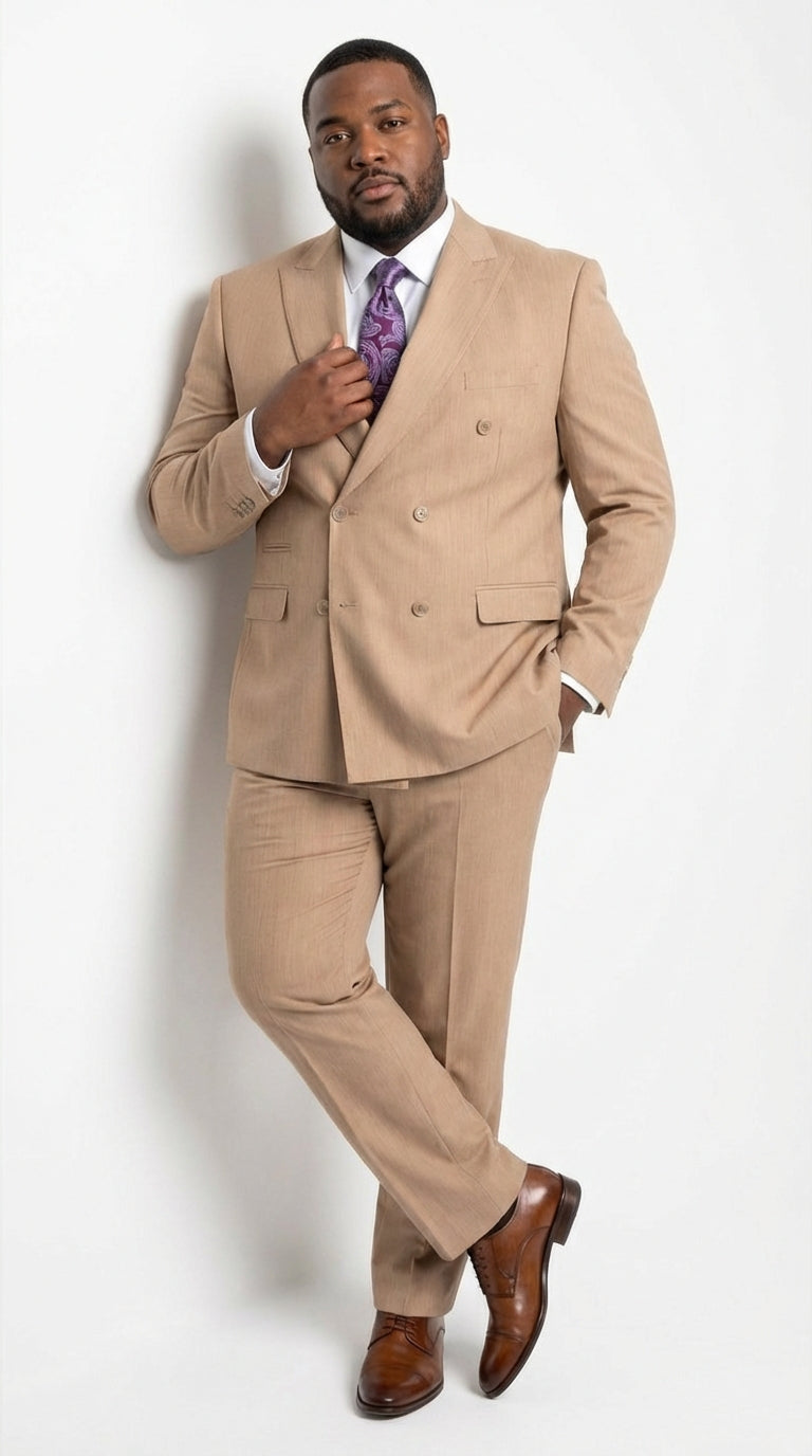 Vitali Tan Double Breasted Suit – Men’s 2 Piece Formal Suit for Wedding, Business and Special Events khaki beige color