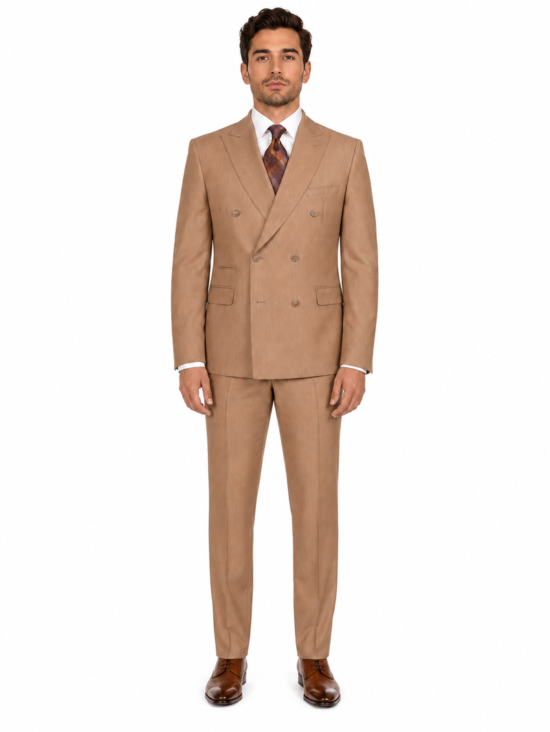 Vitali Tan Double Breasted Suit – Men’s 2 Piece Formal Suit for Wedding, Business and Special Events khaki beige color