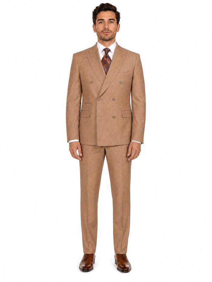 Vitali Tan Double Breasted Suit – Men’s 2 Piece Formal Suit for Wedding, Business and Special Events khaki beige color