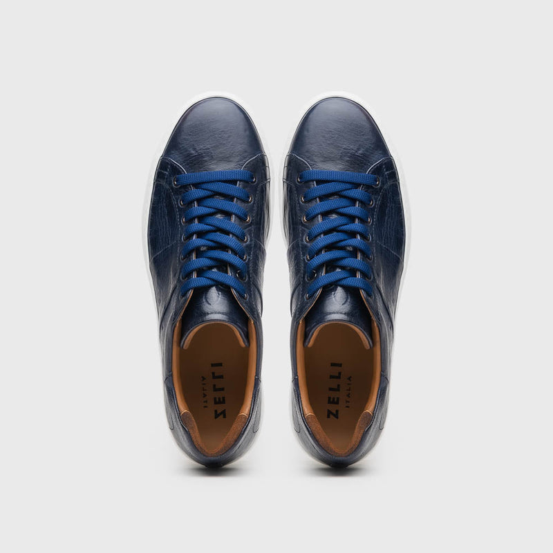 Zelli Vivo Tumbled Calfskin Sneakers in Navy with Contrast Soles