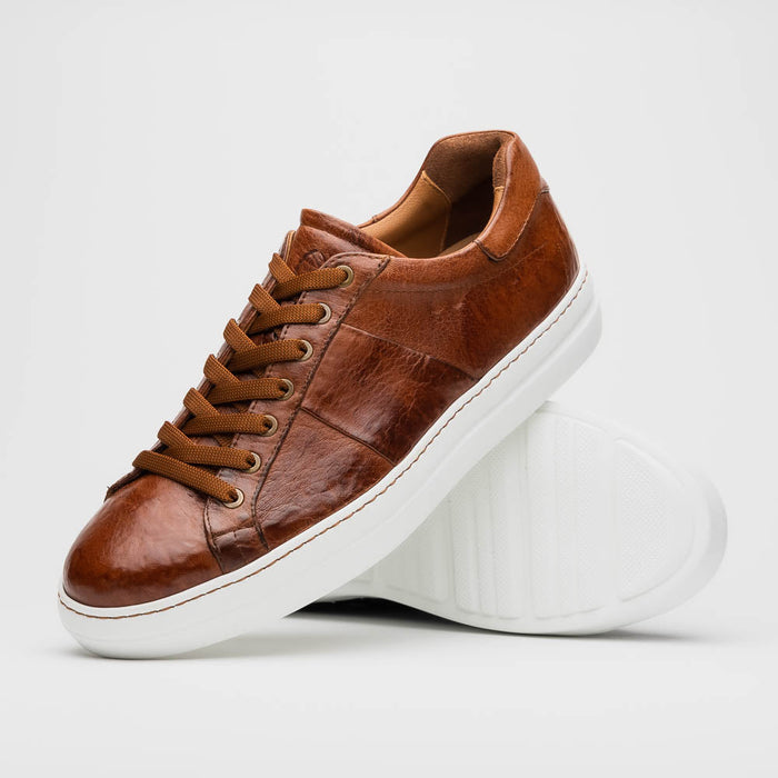 Zelli Vivo Tumbled Calfskin Sneakers in Cognac with White Rubber Sole